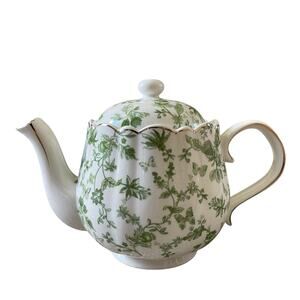 Grace Teaware Porcelain Coffee Pot Teapot Shabby Chic Green & White Floral New